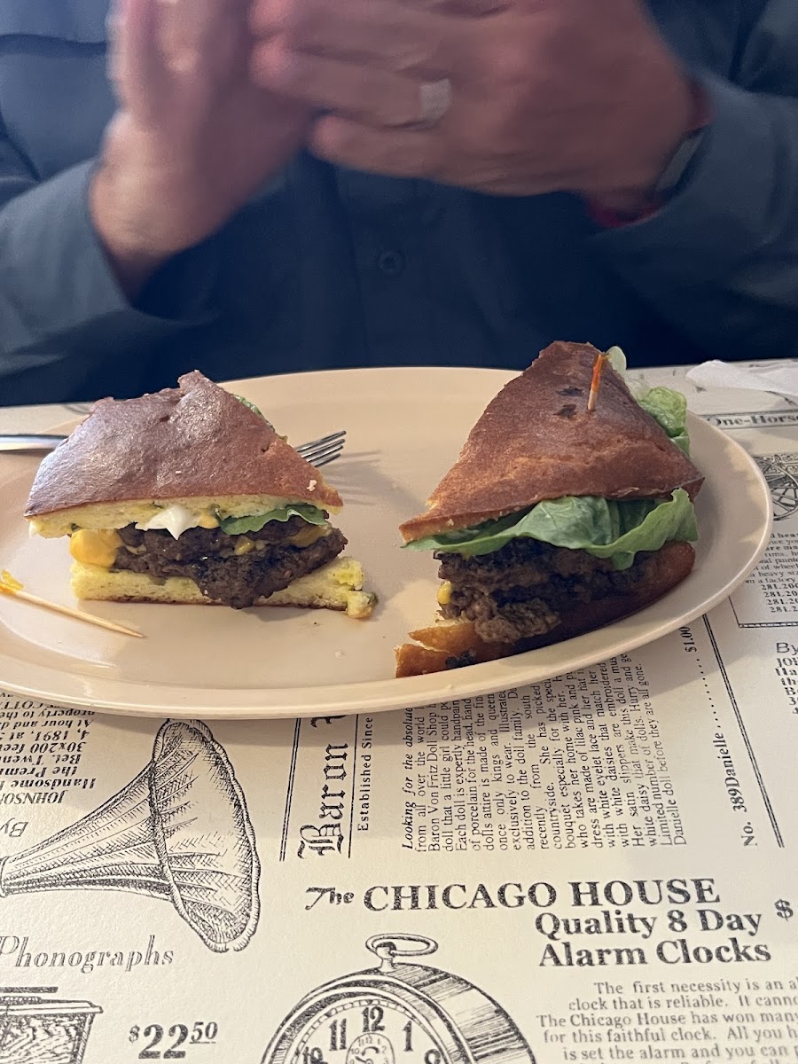 Bigfoot burger on GF jalapeño cornbread