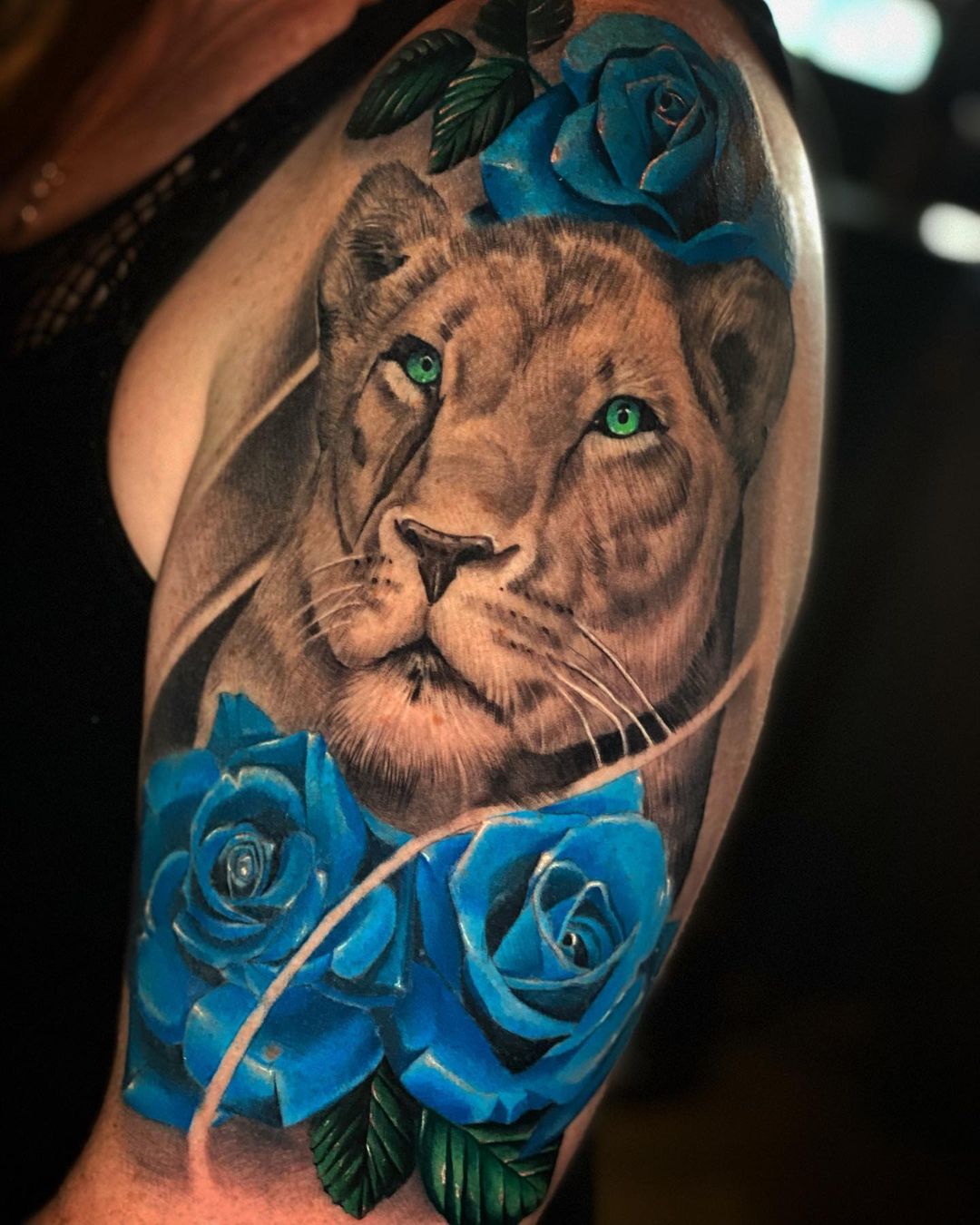 Blue Roses With Tiger Tattoo