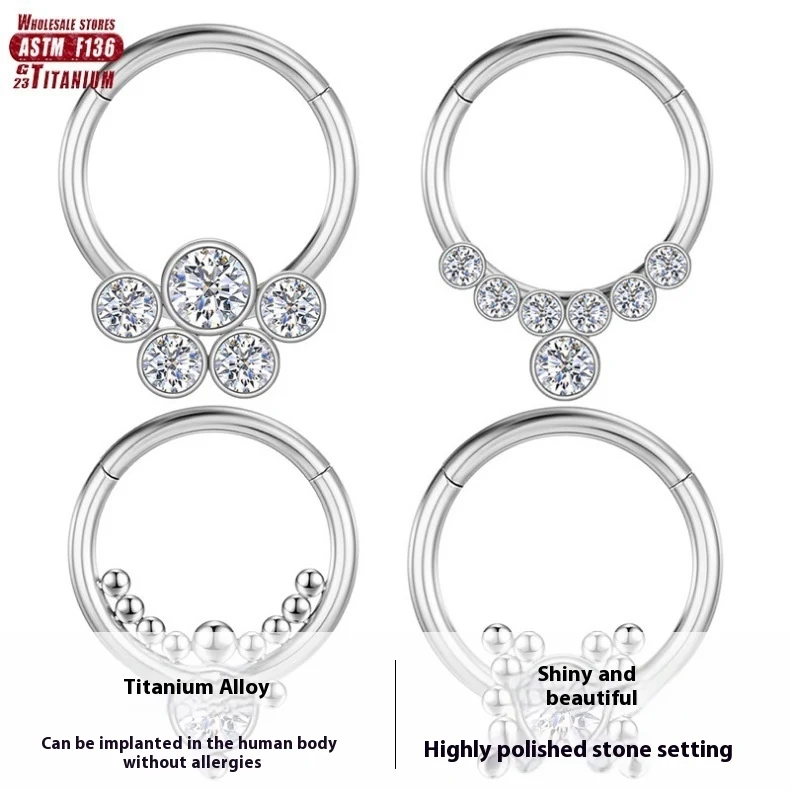 Title 6, Gesloten titanium oorbeen-neusstud met ingelegd...