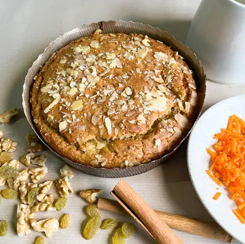 Jaggery Carrot Walnut Raisin Cake