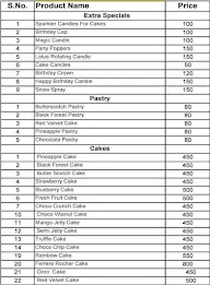 Cake Town menu 1