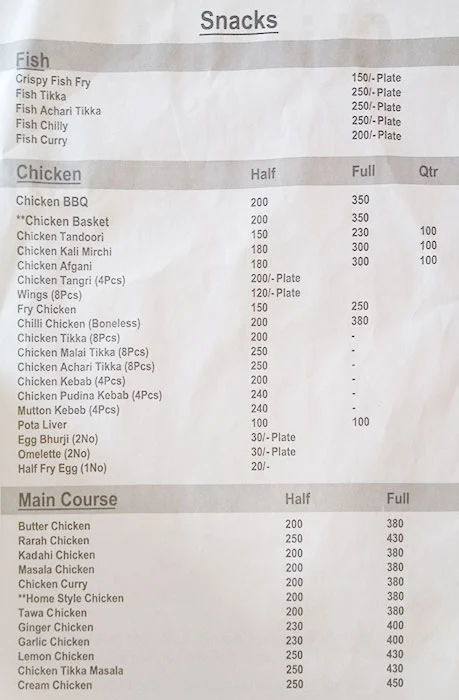 Chicknets menu 