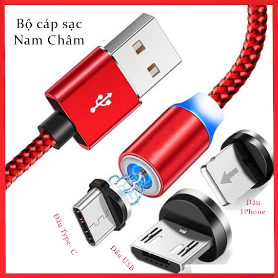 Siêu Rẻ Cáp Sạc Từ Hút Nam Châm Đầu Iphone | Micro Usb | Type C Xoay 360 Độ Dây Dù, Có Led Cao Cấp