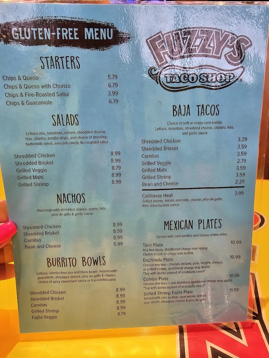 Fuzzy's Taco Shop gluten-free menu