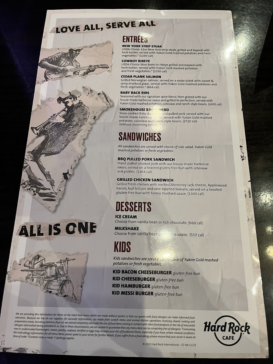 Hard Rock Cafe gluten-free menu