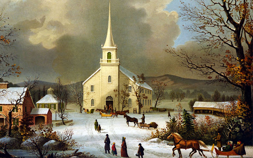 Winter Christmas church house painting theme