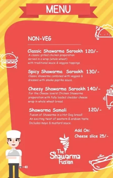The Shawarma Fusion menu 