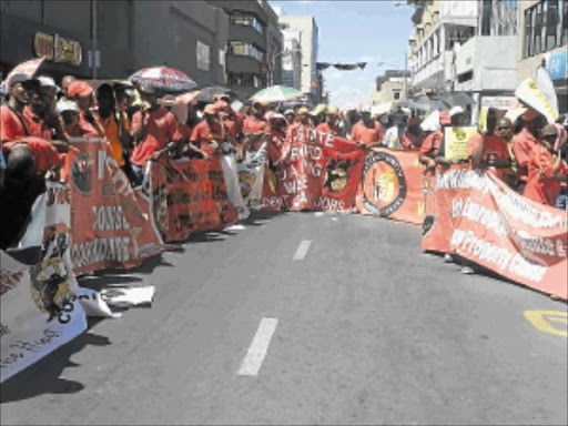 VOICING THEIR CONCERNS: Protesters at the Cosatu march in Free State. PHOTO: MICHAEL TLHAKUDI