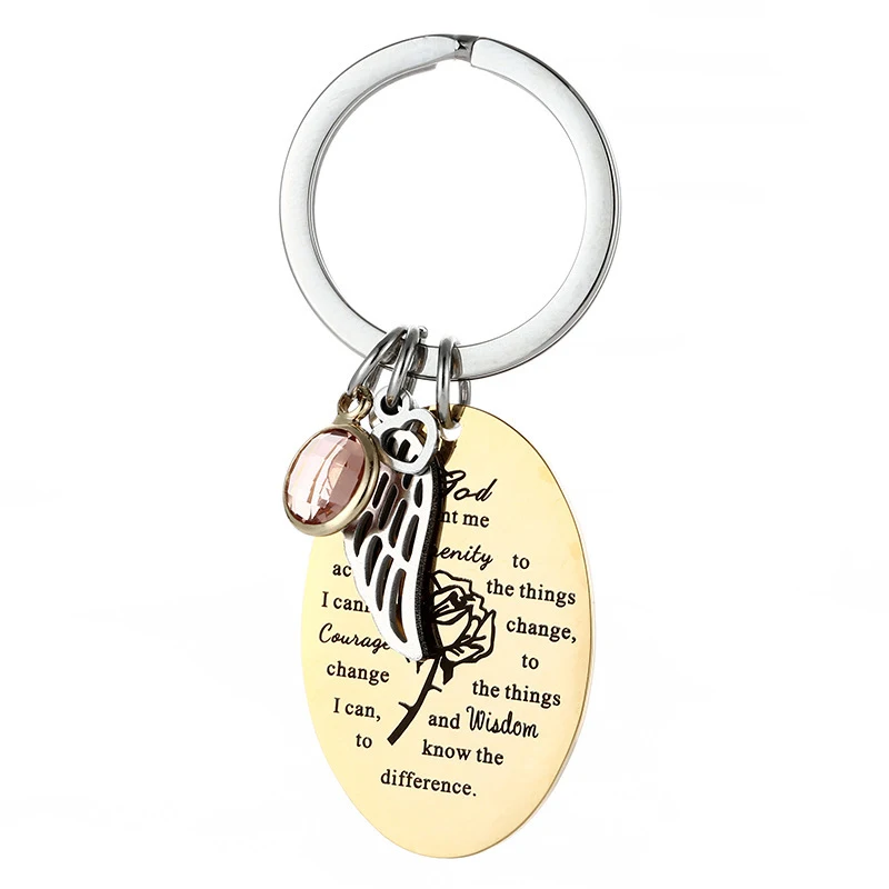 Nieuwe Engelstalige roestvrijstalen sleutelhanger met creatieve persoonlijkheid. Een stijlvol en duurzaam accessoire voor sleutels.