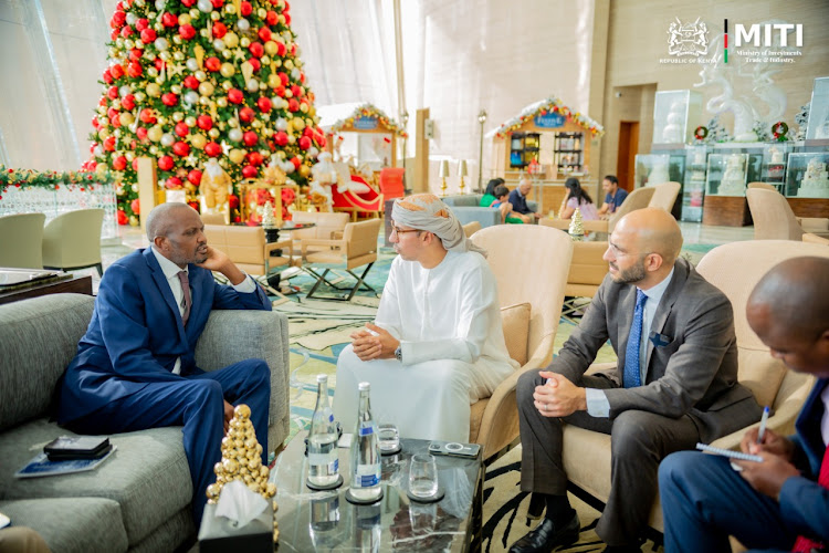 Trade CS Moses Kuria with the business team from Al Dar Properties in Abu Dhabi, Dubai on December 29,2022.