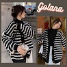 Áo Khoác Cardigan Nữ Họa Tiết Kẻ Ngang Đen Trắng, Cardigan Len Form Rộng Mặc Mùa Đông