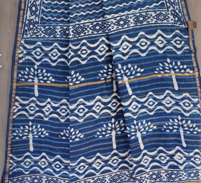 Exclusive new hand block printed Chanderi silk sarees