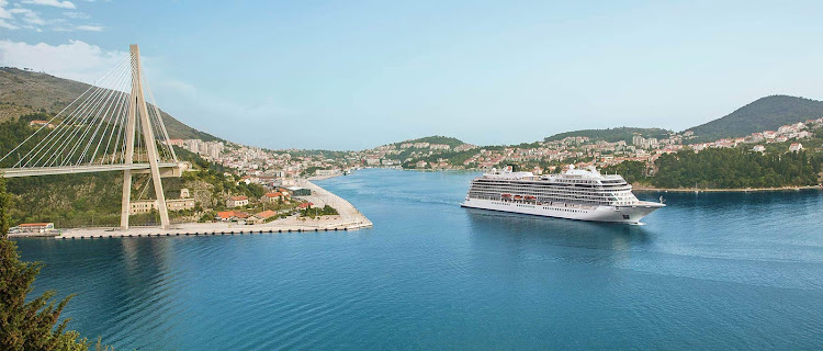 Viking Star passes a bridge in historic Dubrovnik, Croatia. 