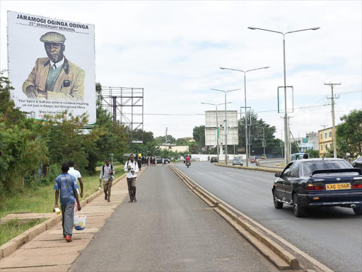 Banners of Jaramogi Oginga Odinga on the streets of Kisumu as his family marks 25 years after his death./MAURICE ALAL