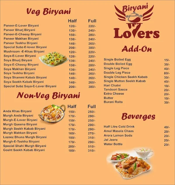 Biryani Lovers menu 