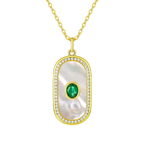 Title 3, Natural Emerald Pendant S925 Silver Inlaid Frit...