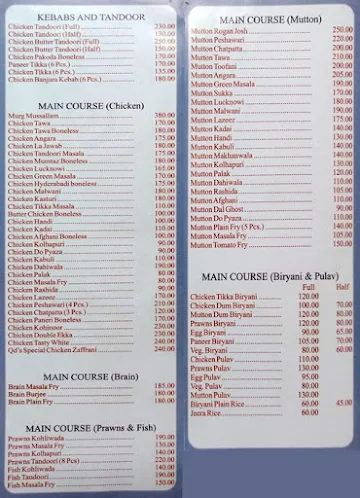 Quality Dine menu 