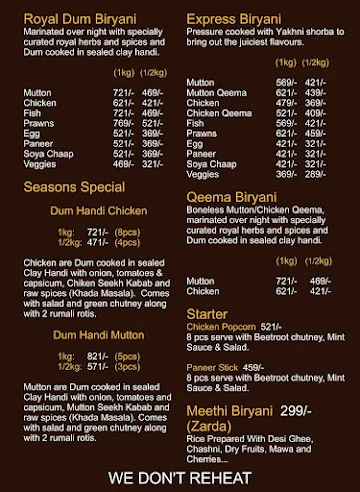 Biryanikhor menu 