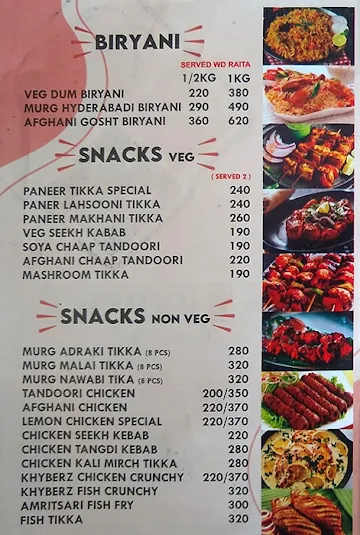 The Khyberz menu 