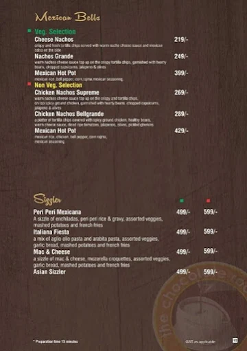 The Chocolate Room menu 