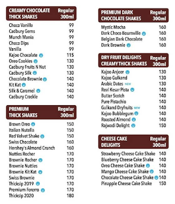 Shake Tank menu 