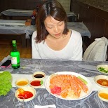 dining on some fresh salmon sashimi from Norway in Seoul, South Korea 