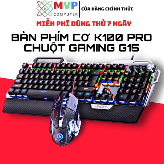 Combo Bàn Phím Cơ Chuột Gaming Yindiao K100 - K100Pro G15 Led Rgb 12 Chế Độ Dùng Cho Máy Tính Pc Laptop Chơi Game Làm Việc