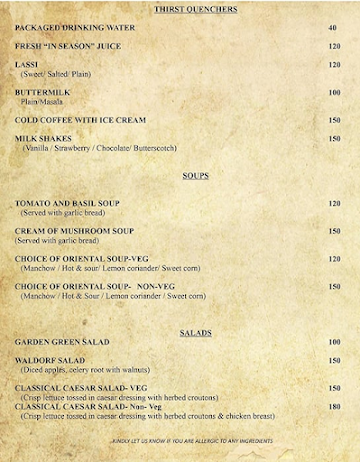 Maai Restaurant - The Beacon Hotel menu 