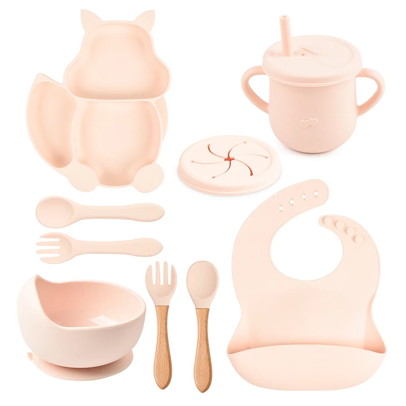 Siliconen Eekhoorn Baby Tafelgerei Set met Geïntegreerde Bord en Bestek Perfect voor Babyvoeding en Kleintjes