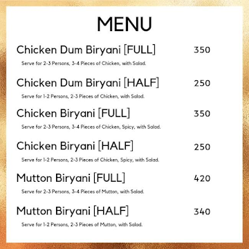 Zeenat Biryani House menu 