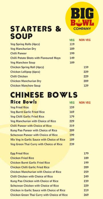 Big Bowl (Big Bowl Company) menu 