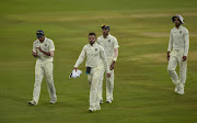 Virat Kohli (c) of India leading his players of the field as bad light stopped play during day 3 of the 2nd Sunfoil Test match between South Africa and India at SuperSport Park on January 15, 2018 in Pretoria, South Africa. 