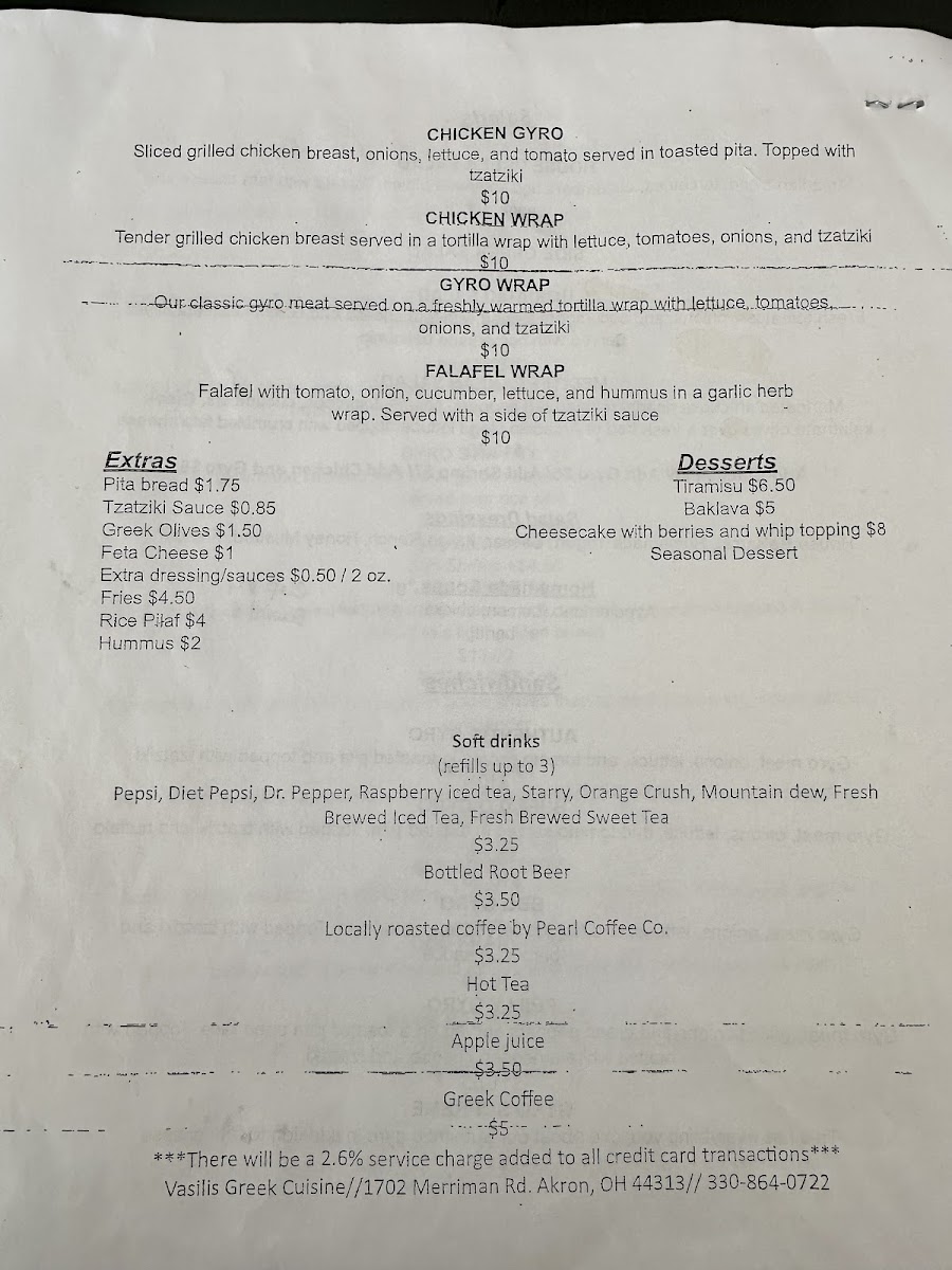 Vasili's Greek Cuisine gluten-free menu