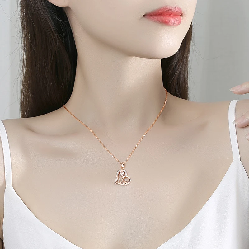 Hartvormige MOM Ketting Dames Sterling Zilver Diamant Prachtig cadeau voor Moeder Sieraden vol liefde