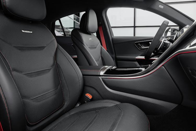 The AMG seats blend man-made leather with a suede-like microfibre.