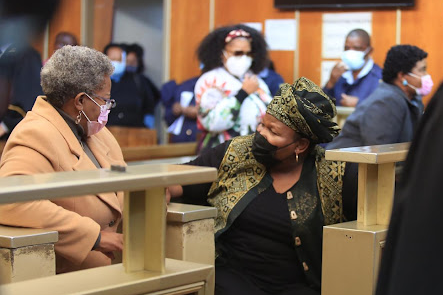 Former Buffalo City metro councillor and Eastern Cape health MEC Sindiswa Gomba with former Buffalo City mayor Zukiswa Ncitha at the East London magistrate’s court.