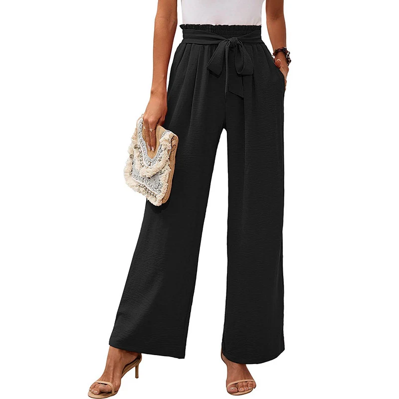 Pantalones Anchos Casuales para Viajar con Nudo Elegantes y Cómodos, Pierna Ancha para un Estilo Versátil y Libertad de Movimiento