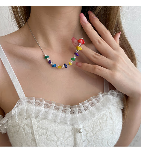 Title 7, Special-Interest Design Colorful Gravel Necklac...