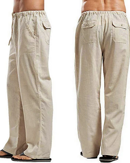 Fashion Mens Linen Wide Pants Korean Trousers Oversize Sp... - 3