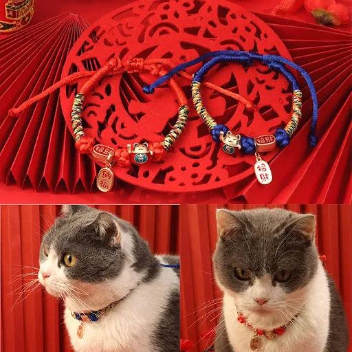 Cat Dog Collar Bell Pendant for Kitten Puppy Pets Accessories Adjustable Pet Jewelry Necklace Hand Knit New Year