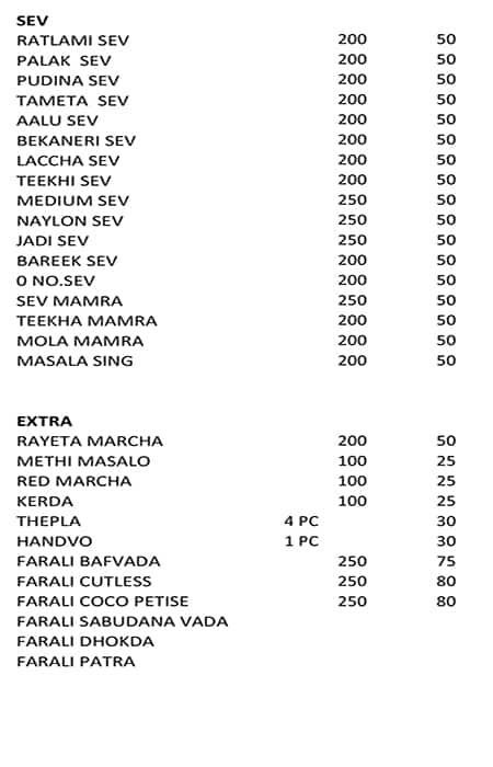 Saurashtra Chawana & Sweets menu 