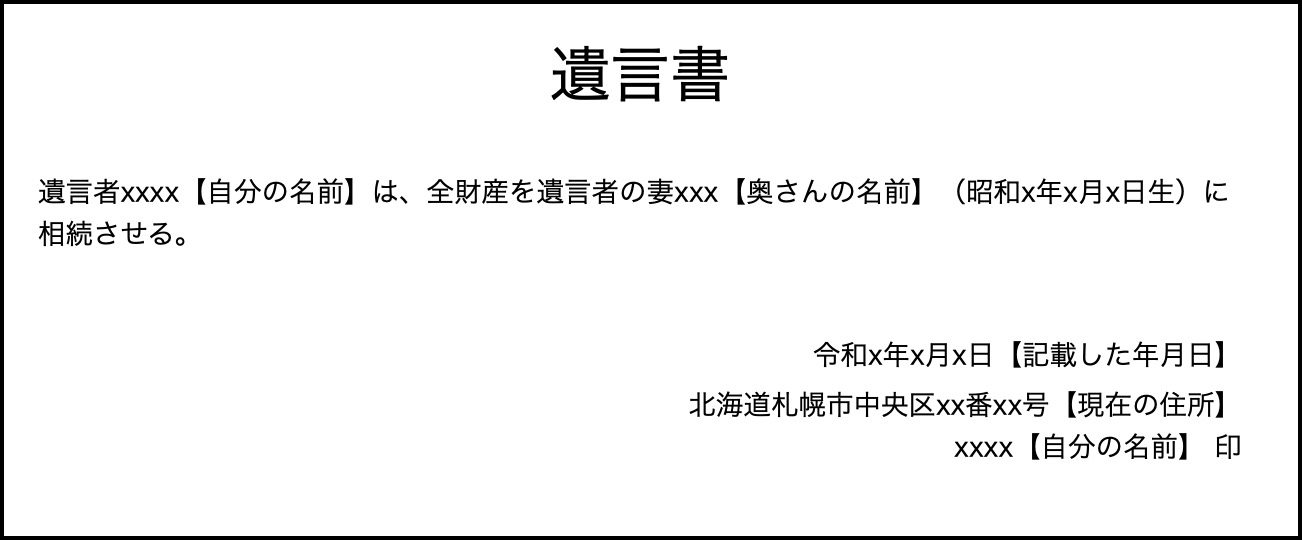 全財産を特定の人に相続させる遺言書の書き方例