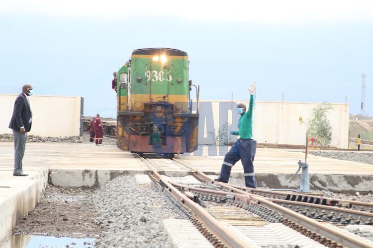 The Standard Gauge cargo train arrives at Naivasha Inland Container Depot on Monday 17, January. The new ICD will be a transshipment hub where the SGR from Mombasa to Naivasha meet the Meter Gauge Railway(MGR) from Naivasha to Malaba. PHOTO/WILFRED NYANGARESI