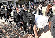 Friends and relatives escort the body of Nelli  Tembe at her funeral at ICC in Durban.  