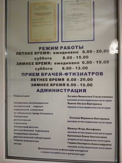 'ЗАПОРІЗЬКИЙ ПРОТИТУБЕРКУЛЬОЗНИЙ ДИСПАНСЕР №1 ЗАПОРІЗЬКОЇ ОБЛАСНОЇ РАДИ