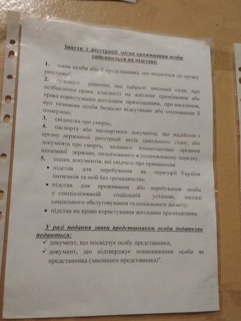 Управління державної реєстрації. Відділ реєстрації проживання особи