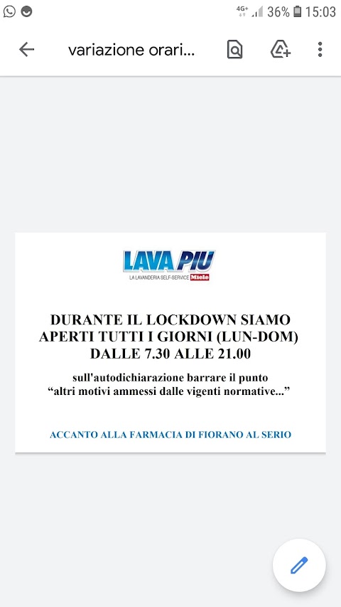 Lavanderia self-service Lavapiù Miele Fiorano al Serio