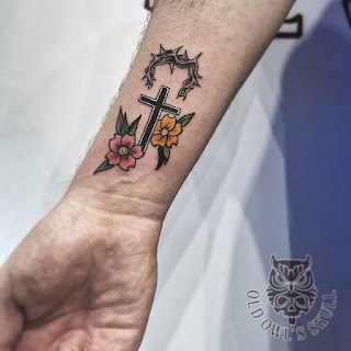 Old Owl's Skull Tattoo