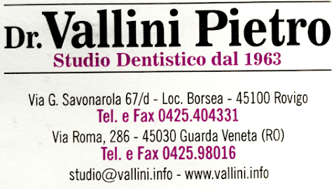 Studio Dentistico Vallini Dr. Pietro aperto dal padre dal 1963