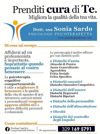 Psicologo Psicoterapeuta Cognitivo Comportamentale Palermo Dott. ssa Sardo Sonia